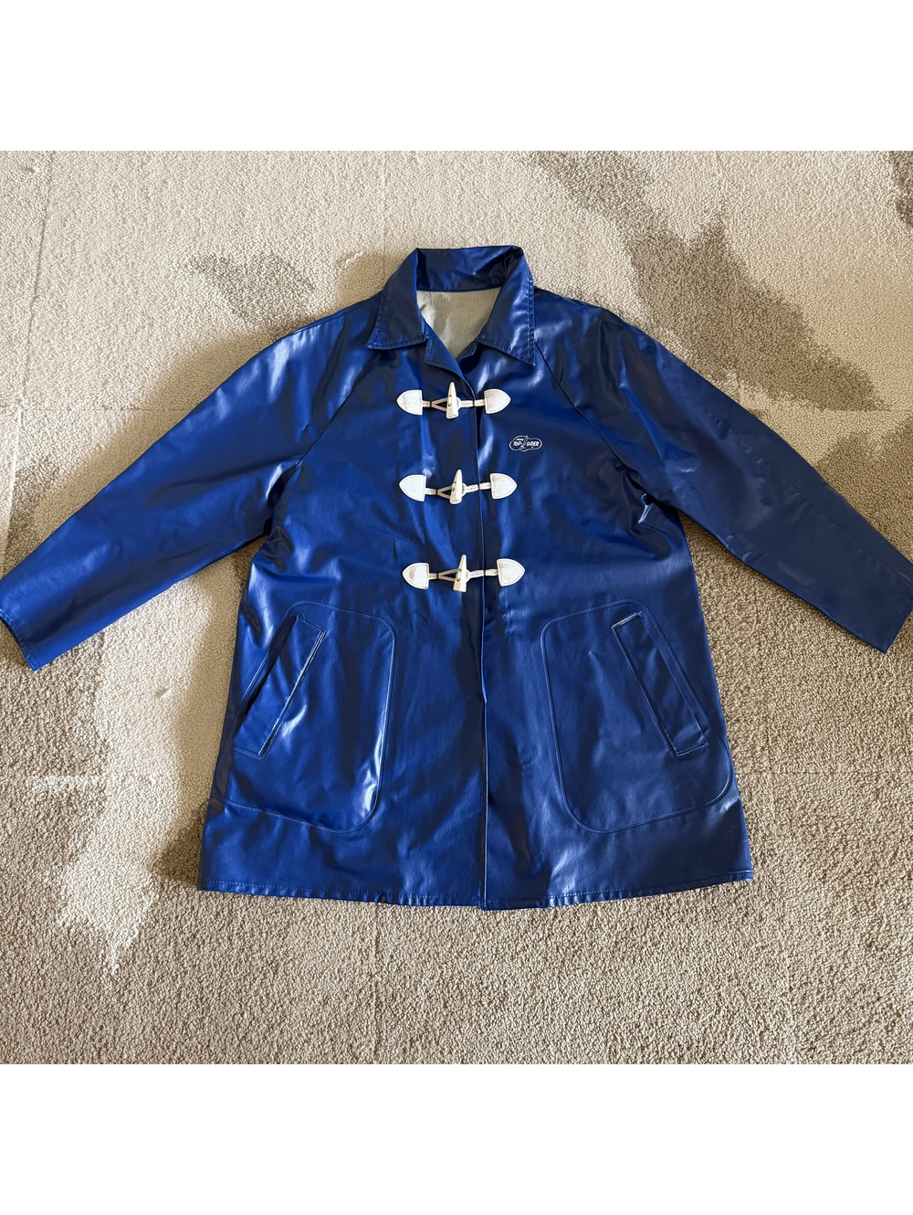 Vintage Sperry Top-Sider Blue Vinyl Raincoat Jacket Toggle Button Sailing Men L